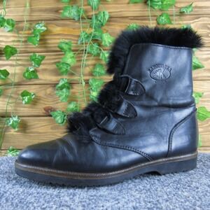 Kamouraska Canada Black Leather Fur Trim Lace Up Winter Boots‎ 7